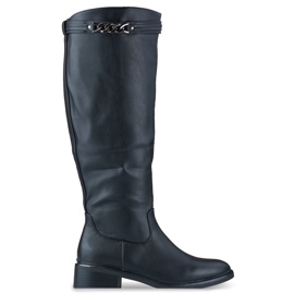 Women's knee-high boots with a flat sole made of eco-leather black