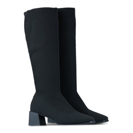 Women's black sock boots with an elastic upper