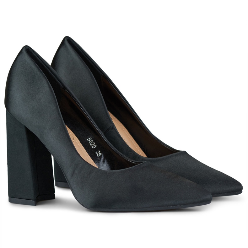 Women's satin black high-heeled pumps Women's satin black high-heeled pumps