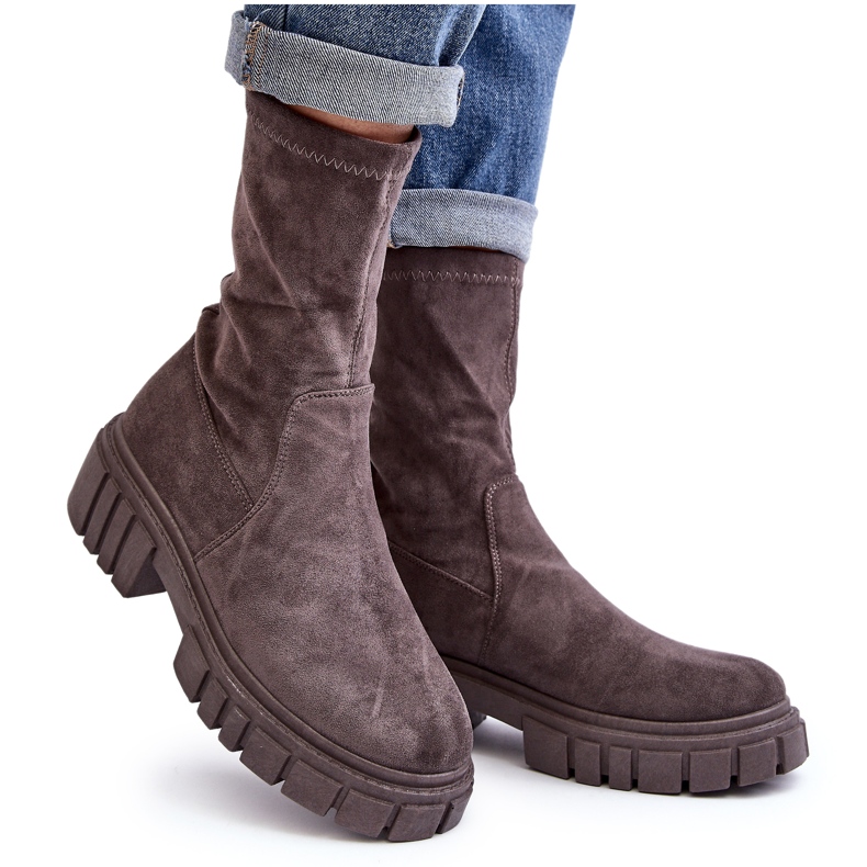 Workers Slip-On Boots With Flat Heels Gray Divella grey