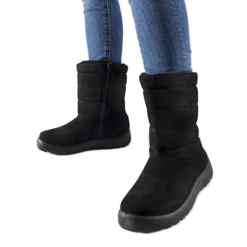 Black insulated ankle boots made of Ground eco-suede