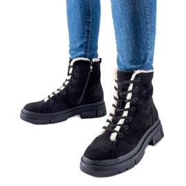 Black insulated ankle boots made of Chamblee eco-suede