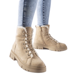 Beige insulated ankle boots made of Chamblee eco-suede