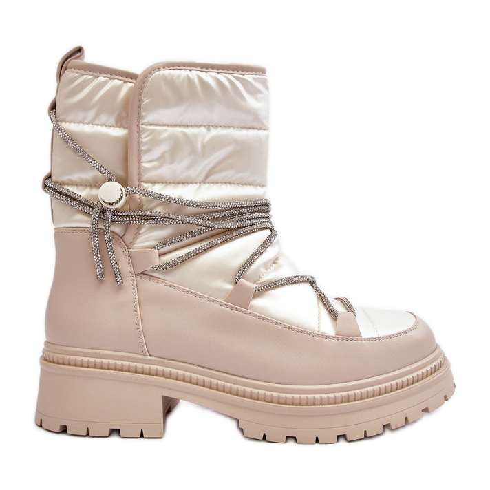 Beige Women's Snow Boots With Decorative Lacing Rilana
