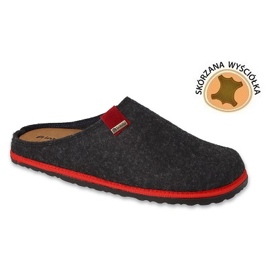 Inblu men's felt slippers with leather insert, black