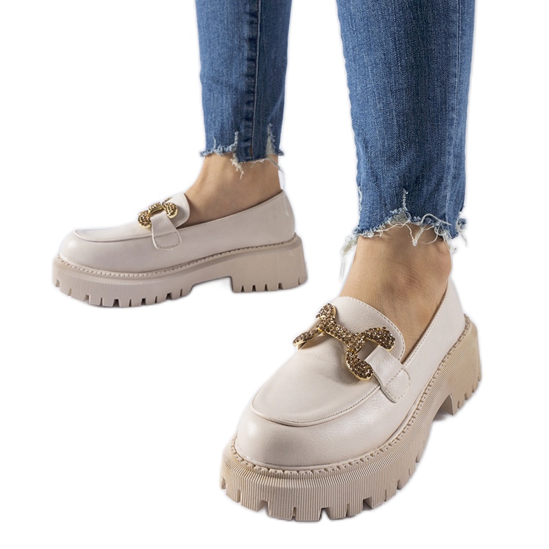 Beige moccasins decorated with Uzzone rhinestones Beige moccasins decorated with Uzzone rhinestones