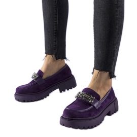 Purple moccasins decorated with rhinestones from Urbano