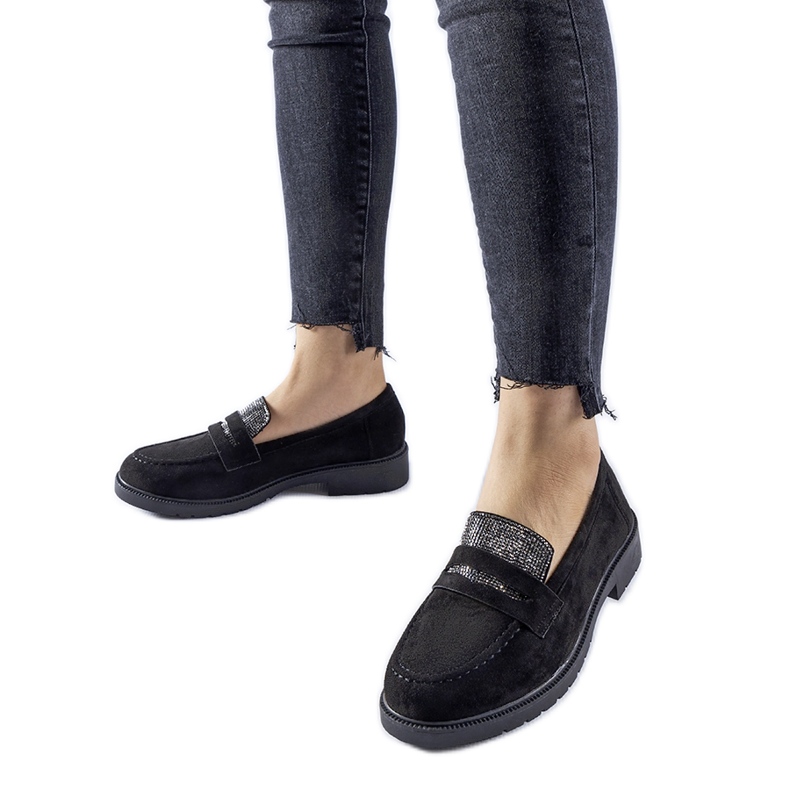 Black moccasins with Ippolito rhinestones Black moccasins with Ippolito rhinestones