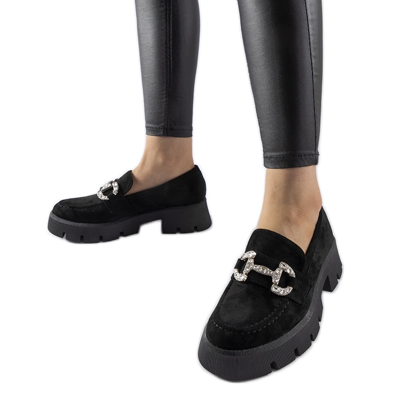 Giacomo black loafers with rhinestones