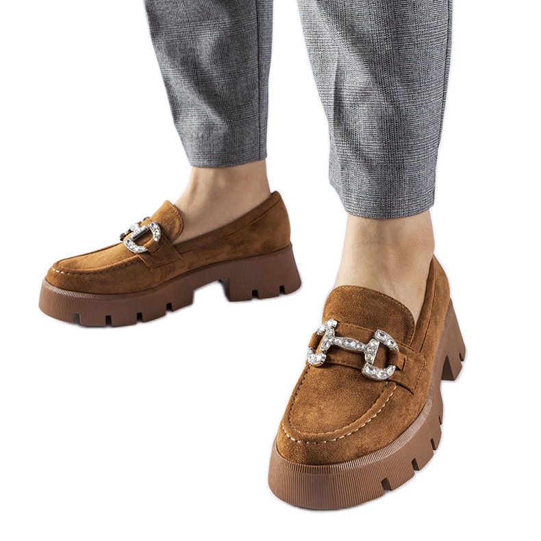 Giacomo brown moccasins with rhinestones