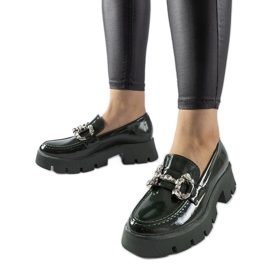 Green patent loafers with Cezet rhinestones