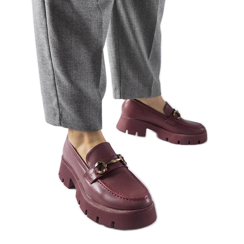 Burgundy moccasins with a Cerzeto buckle red