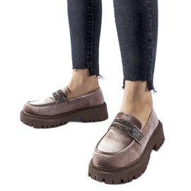 Brown loafers decorated with Longuelo rhinestones beige Brown loafers decorated with Longuelo rhinestones beige