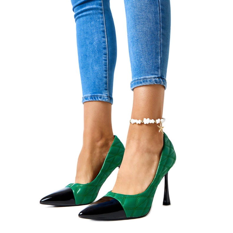 Green quilted Benito high heels