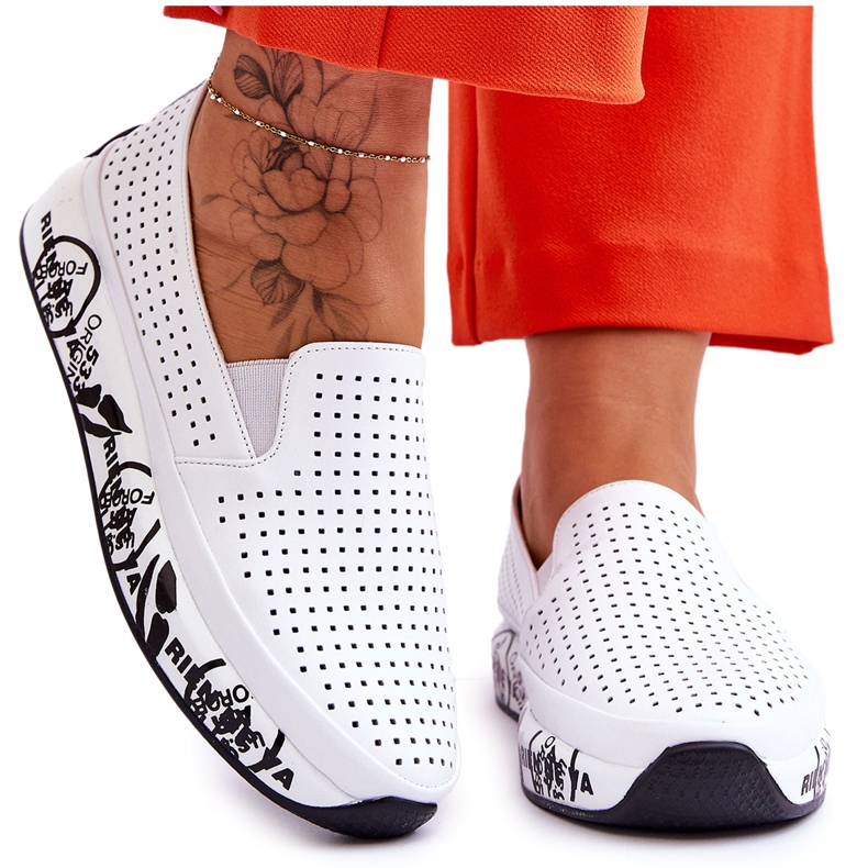 S.Barski Leather Openwork Slip-On Sneakers White Gedra