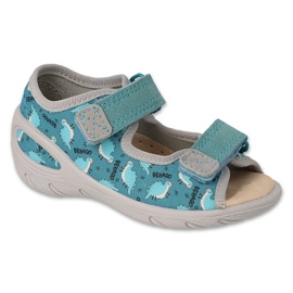 Befado children's sandals with leather insert 063X011 green dinosaurs blue