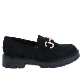 Karins Black suede moccasins with a buckle