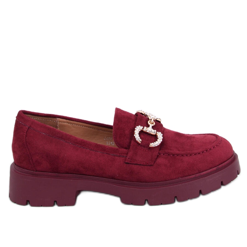 Karins Wine suede buckle moccasins red