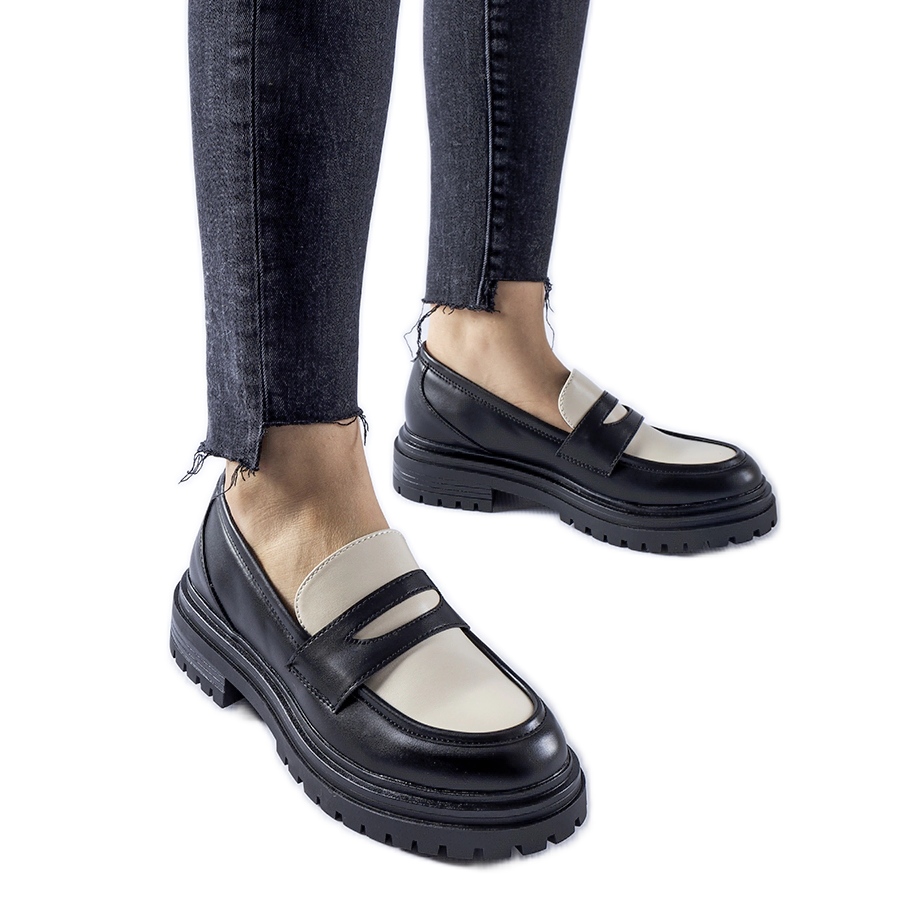 Womens black loafers with top white sole