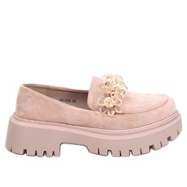 Heidi Khaki loafers with crystals beige