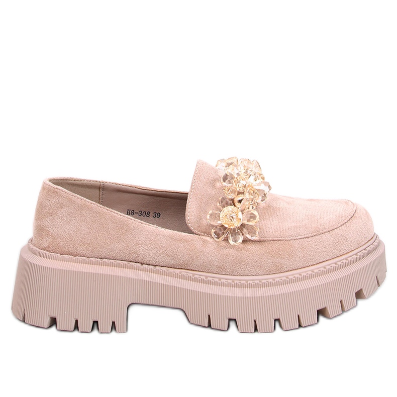 Heidi Khaki loafers with crystals beige