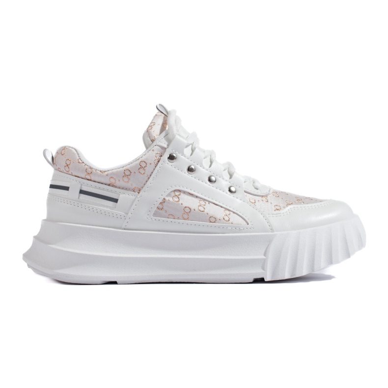 White women's sports shoes with a thick sole