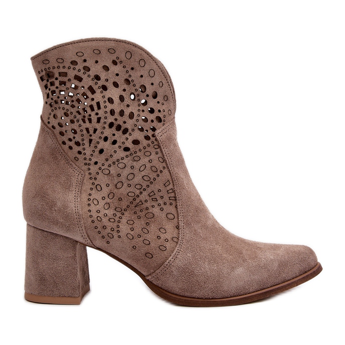Zazoo 3166/P Women's Openwork High Heel Boots, Suede, Beige