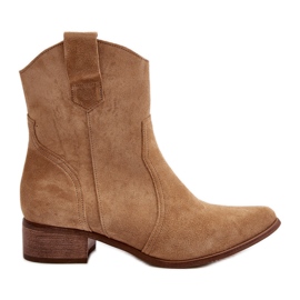 Zazoo 3305/2/G Women's Suede Cowboy Boots With Low Heels Beige Zazoo 3305/2/G Women's Suede Cowboy Boots With Low Heels Beige