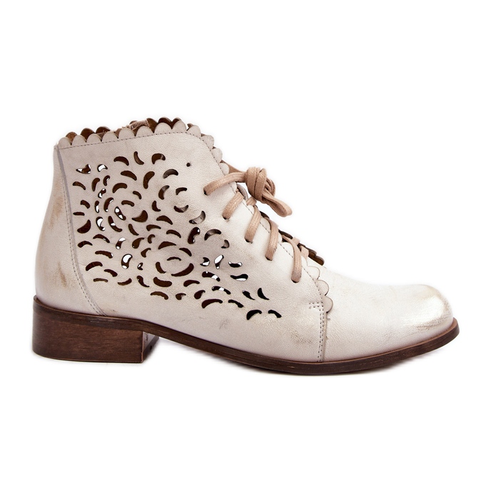 Zazoo 2871 Women's Openwork Lace-Up Ankle Boots, Gold, Brushed golden