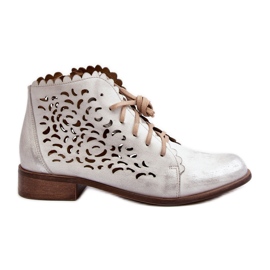 Zazoo 2871 Women's Openwork Lace-up Ankle Boots, Silver