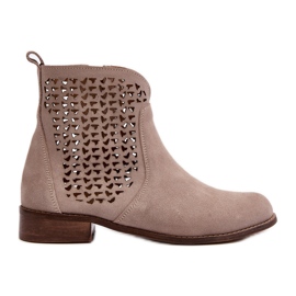 Zazoo 2791 Suede Openwork Ankle Boots, Beige Zazoo 2791 Suede Openwork Ankle Boots, Beige