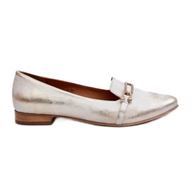 Zazoo 2885 Leather Ballet Flats With Gold and White Decoration golden
