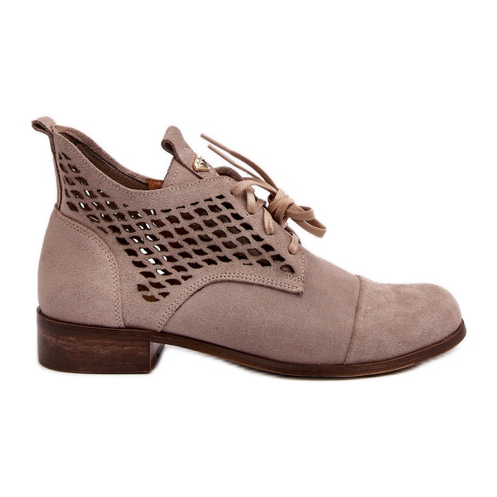 Zazoo 2878 Low Openwork Women's Boots, Suede, Beige