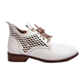 Zazoo 2878 Women's Low Openwork Leather Ankle Boots, White