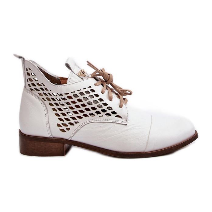 Zazoo 2878 Women's Low Openwork Leather Ankle Boots, White
