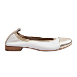 Zazoo 2890 Leather Ballerinas White and Gold