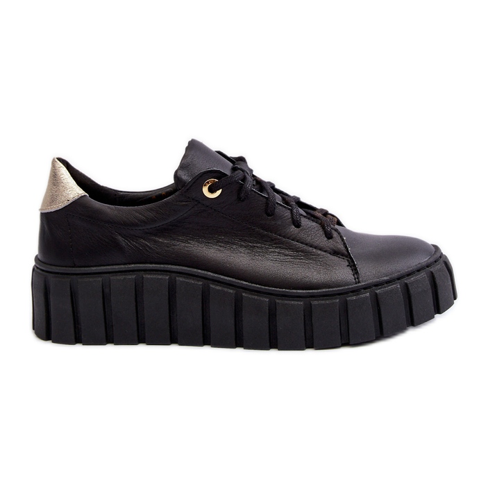 Zazoo 2919 Women's Leather Shoes With a Thick Sole, Black