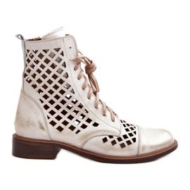 Zazoo 2695 Openwork Leather Ankle Boots, Brushed Gold golden