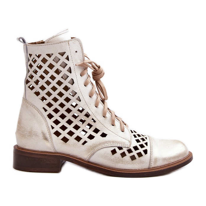 Zazoo 2695 Openwork Leather Ankle Boots, Brushed Gold golden