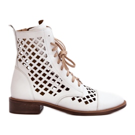 Zazoo 2695 Openwork Leather Ankle Boots, White Zazoo 2695 Openwork Leather Ankle Boots, White
