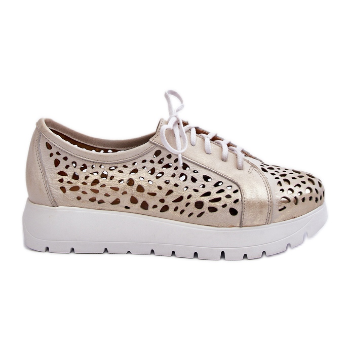 Zazoo 2821 Women's Leather Shoes, Openwork Gold golden