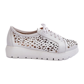 Zazoo 2821 Women's Leather Openwork Low Shoes white