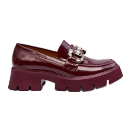 Women's Patent Leather Moccasins With Decoration, Burgundy Arsaba red