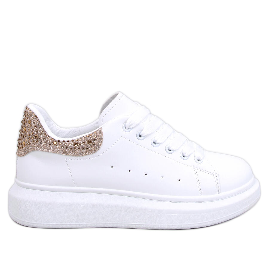 Parkss WHITE GOLD platform sneakers with rhinestones