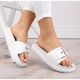 White ecological leather flip-flops with a buckle Big Star JJ274A309