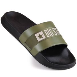 Men's khaki ecological leather flip-flops Big Star LL174458 green