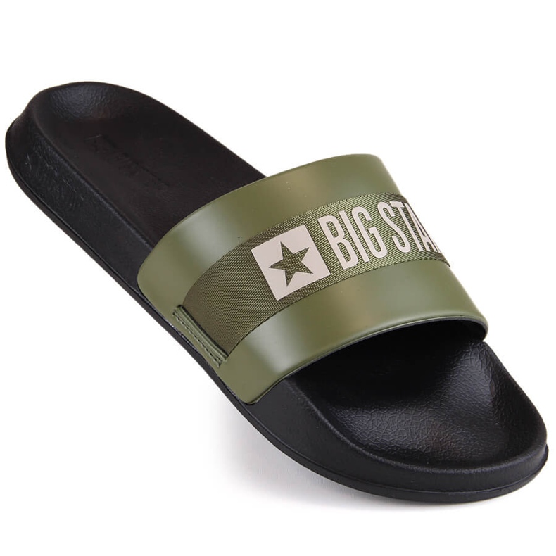 Men's khaki ecological leather flip-flops Big Star LL174458 green