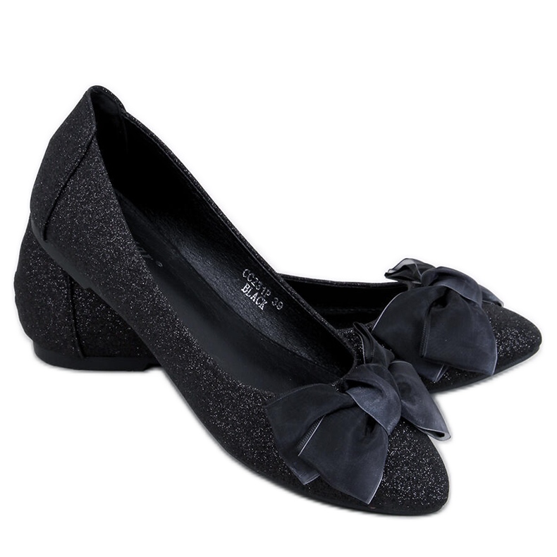 Elegant Betzi Black glitter ballerinas