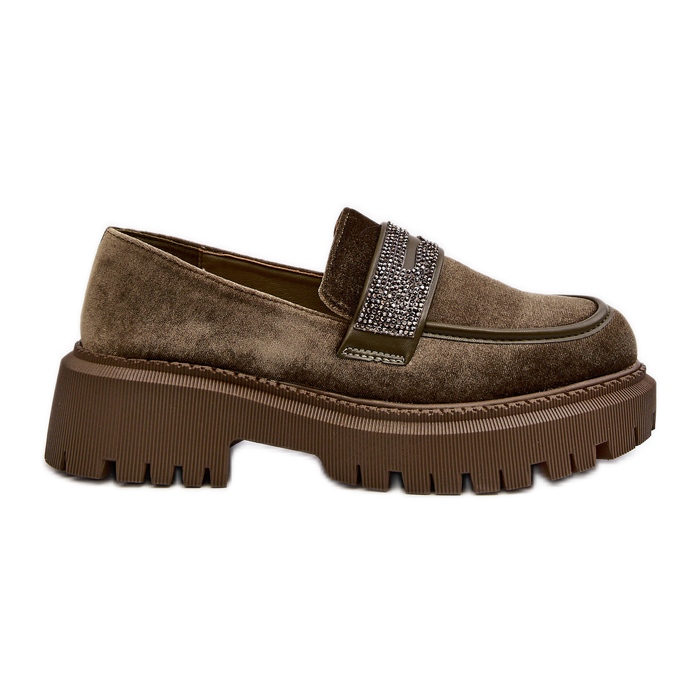 Women's Velor Moccasins With Decoration, Dark Green Wendreda