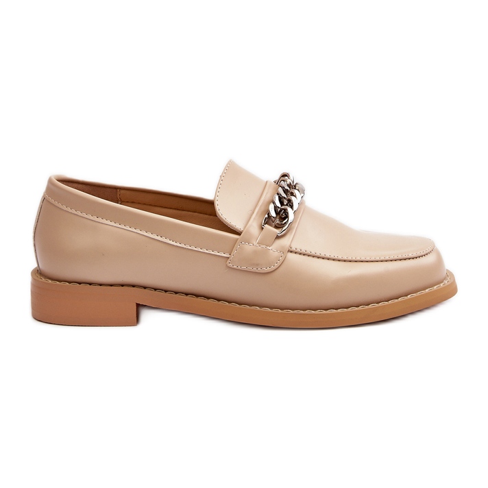 Women's Eco Leather Loafers with a Chain, Beige Nohlies